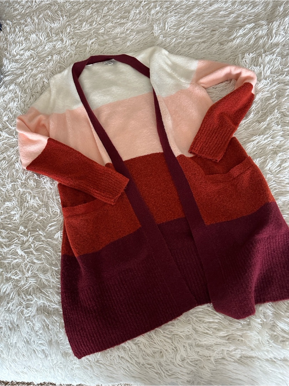 J. Crew Stripe Open-Front Cardigan in Burgundy, Rust, Pink, Cream